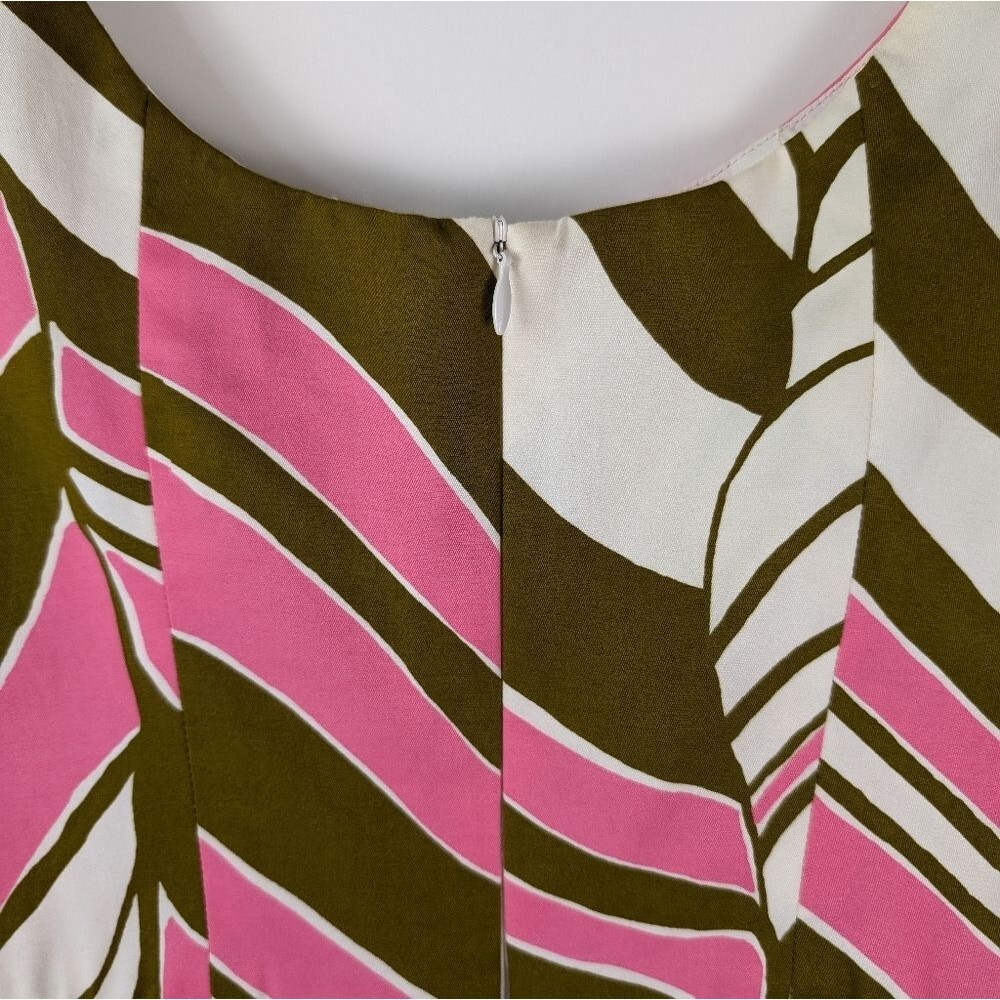 Trina Turk Dress Women's Size 4 Pink Olive White Abstract Cotton Sleeveless - Picture 5 of 11